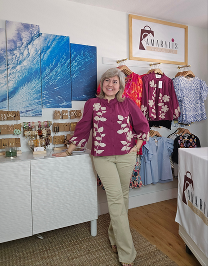 Magenta Floral Embroidered Cotton Blouse