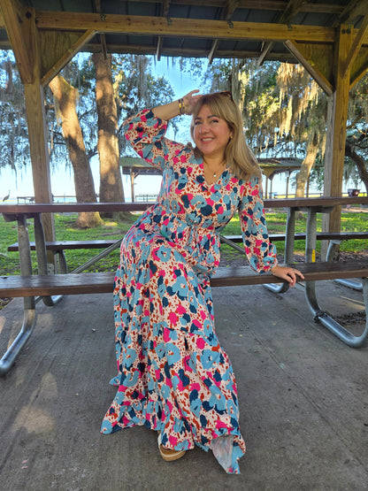 Printed Long Sleeve Maxi Dress