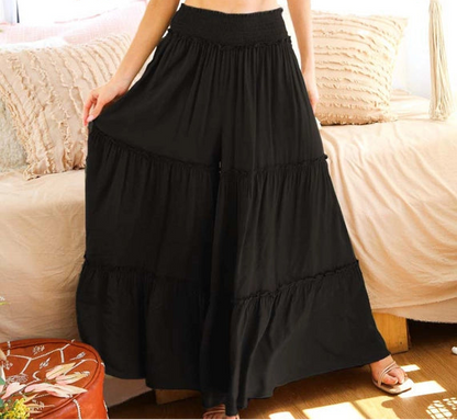 #BohoStyle #WideLegPants #MaxiPants #SmockedWaist #ElasticWaist #EffortlessChic #ComfortableFashion #TieredPants #FlowyPants #BohemianFashion