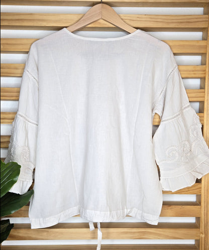 Casual Chic: Top with Tonal Soutaches and Flared Sleeves