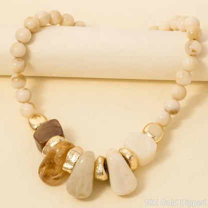 Bold Gold-Dipped Acrylic Beaded Statement Necklace