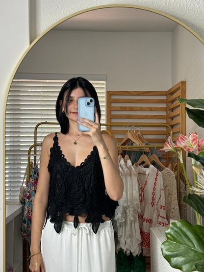 Crochet Floral Lace Black Cami