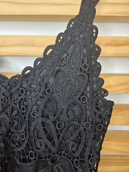 Crochet Floral Lace Black Cami