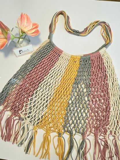 Gemma Bag- Cotton Tote - Pink and Yellow