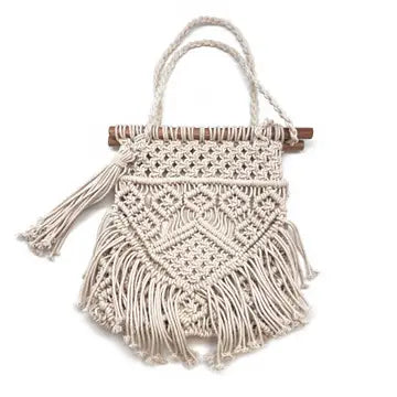 Cotton Macrame White Handbag with Cotton Lining