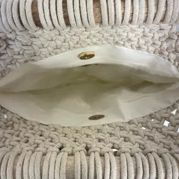Cotton Macrame White Handbag with Cotton Lining