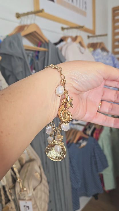 Ocean Treasures Pearl & Gold Charm Bracelet