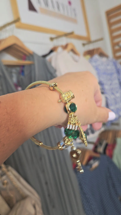 Bracelet with Adjustable Charms Green Tones