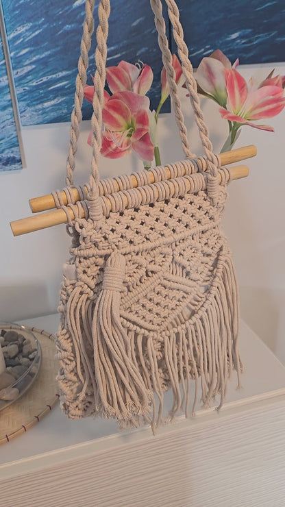 Cotton Macrame White Handbag with Cotton Lining