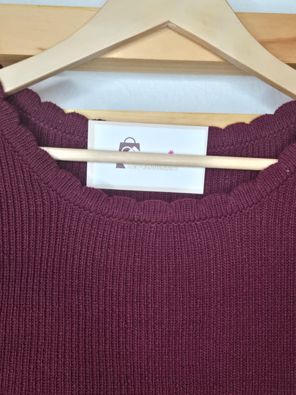 crochet sweater, spring top, knit pullover, boho style, wine sweater, women’s fashion, casual chic, textured knit, 3/4 sleeve top