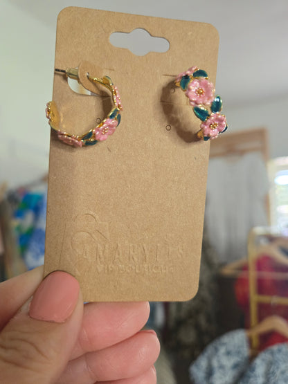 Floral 18K Gold-Plated C-Hoop Earrings