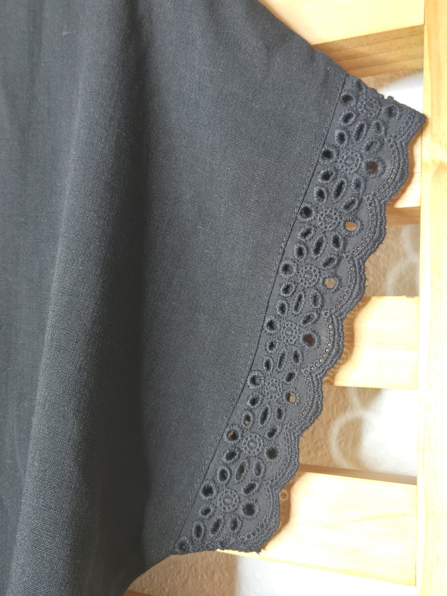 Black Eyelet Lace Button-Up Linen Blend Top