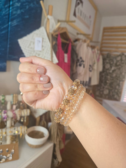 Elegant Triple Stack Glass Bead Bracelet Set