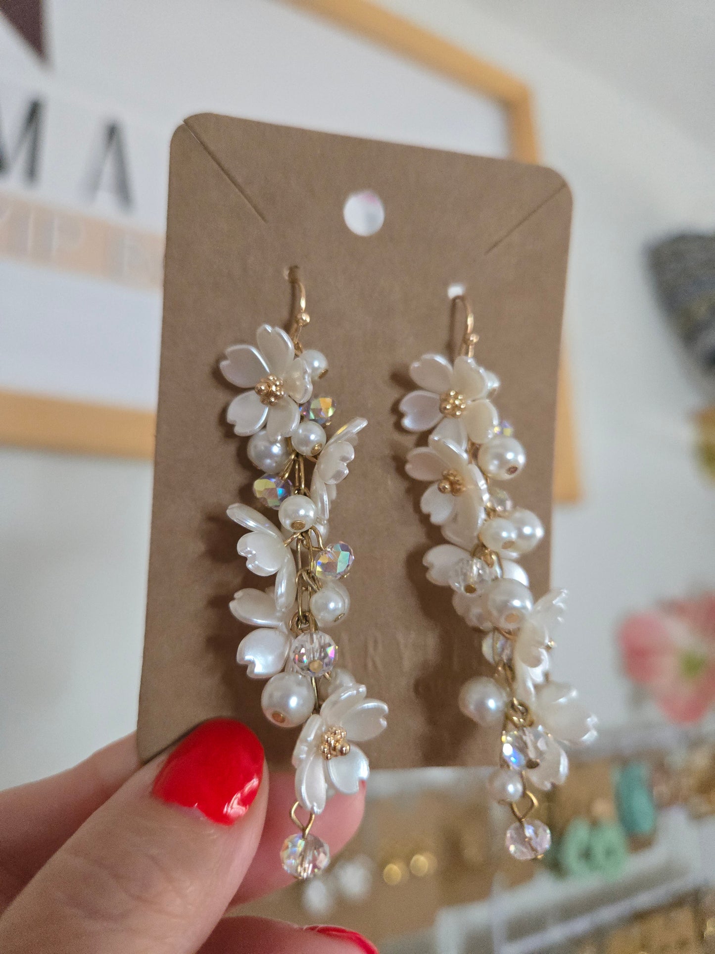 Delicate Floral Chain Earrings with Pearl Accents