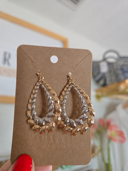 Two-Tone Double Layer Teardrop Earrings