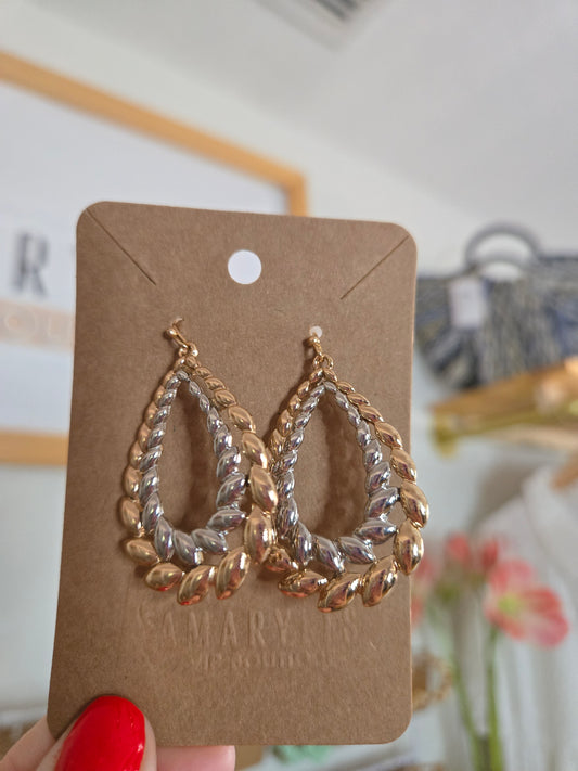 Two-Tone Double Layer Teardrop Earrings