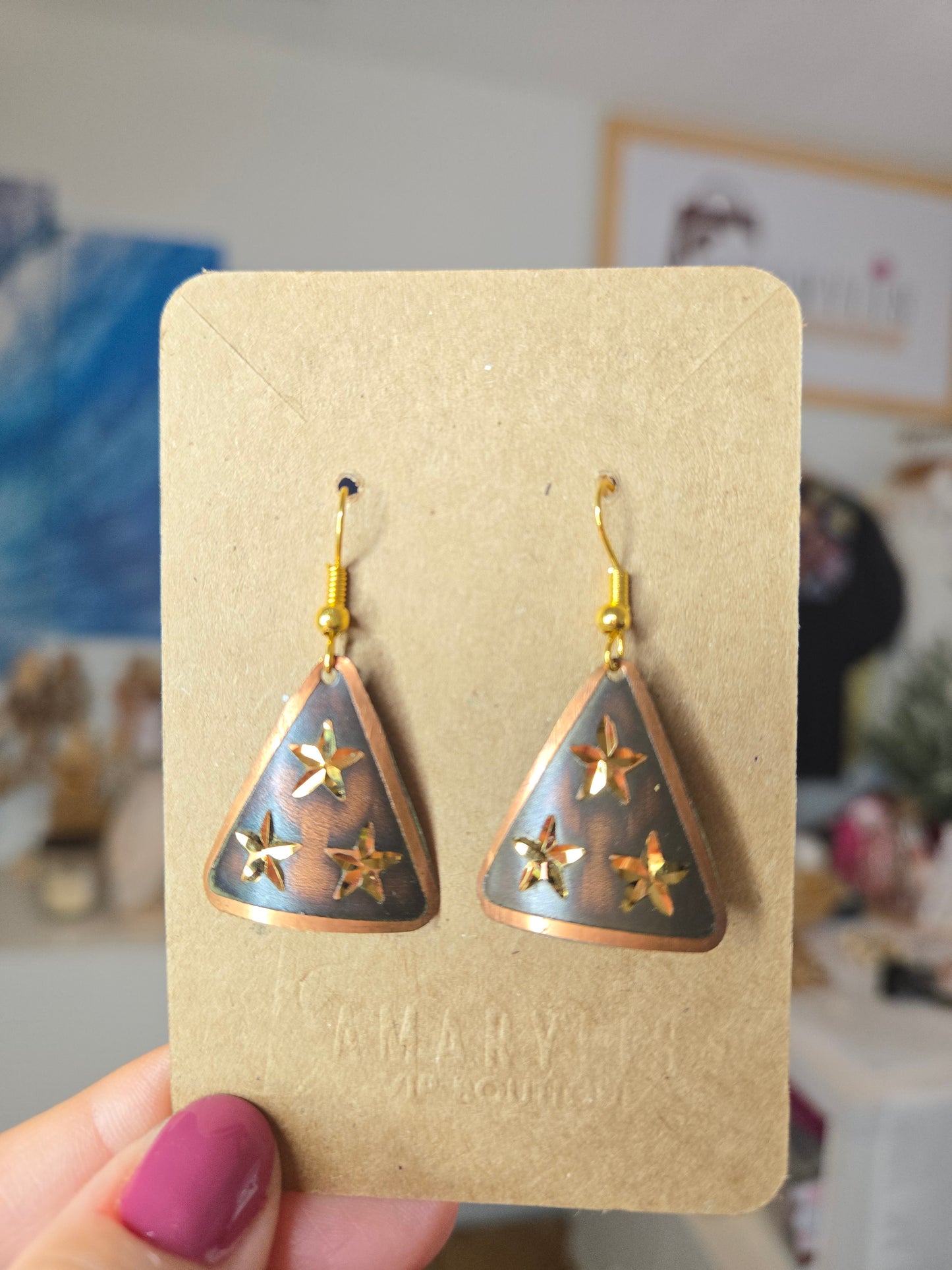 Gold Stars Cutout Triangle Earrings
