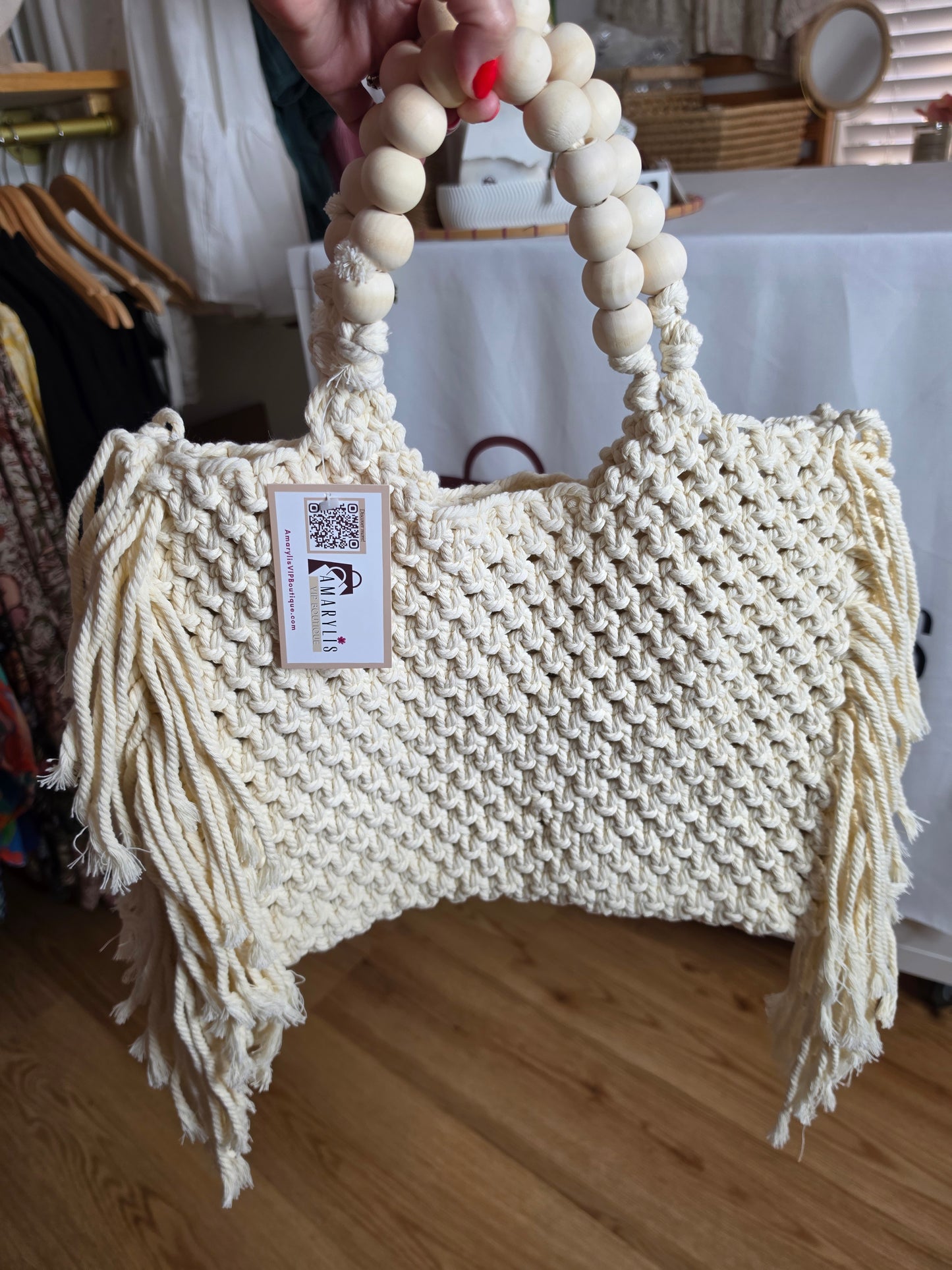 Oversized Macrame Tote Bag with Fringe & Braided Shoulder Strap