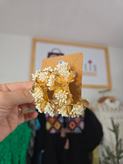 Oversized White Floral Hoop Earrings