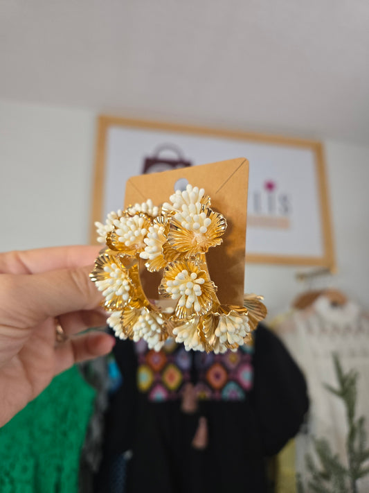 Oversized White Floral Hoop Earrings