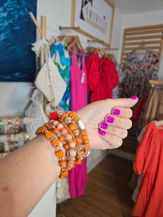 Boho Chic 7-Layer Bead Stretch Bracelet, ORANGE