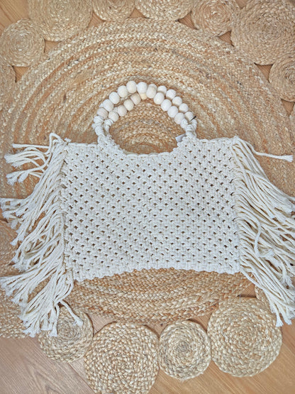 Oversized Macrame Tote Bag with Fringe & Braided Shoulder Strap