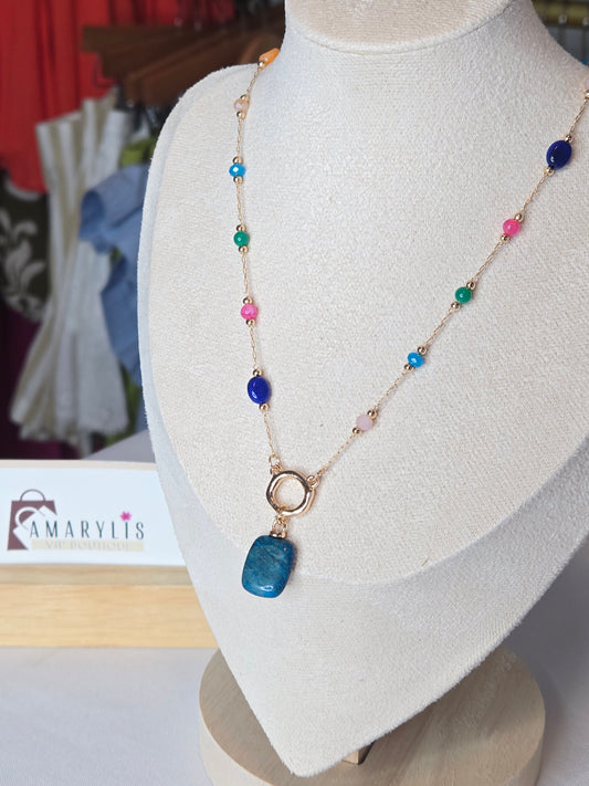Multicolor gemstone pendant necklace featuring a delicate chain and an elegant pendant design, perfect for adding a sophisticated touch to everyday and special occasion looks.