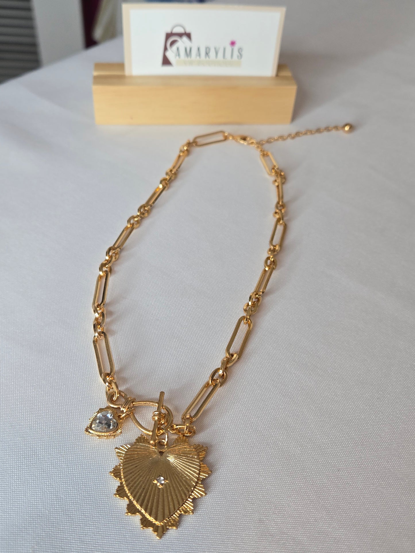 Double Heart Oval Link Chain Necklace
