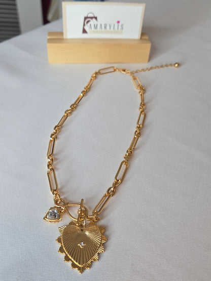 Double Heart Oval Link Chain Necklace