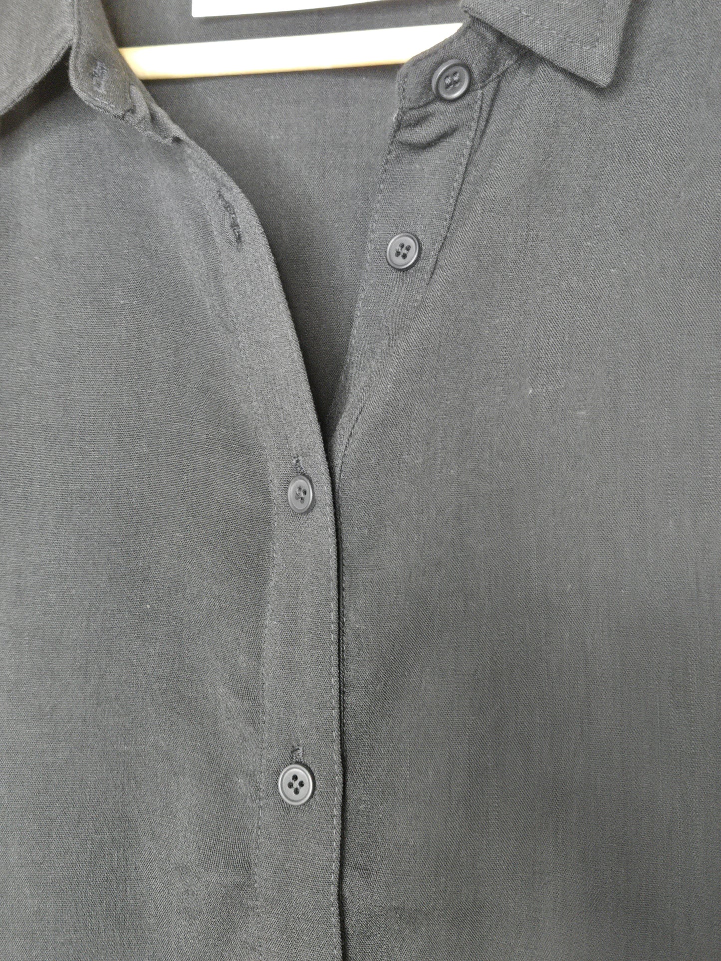 Black Eyelet Lace Button-Up Linen Blend Top
