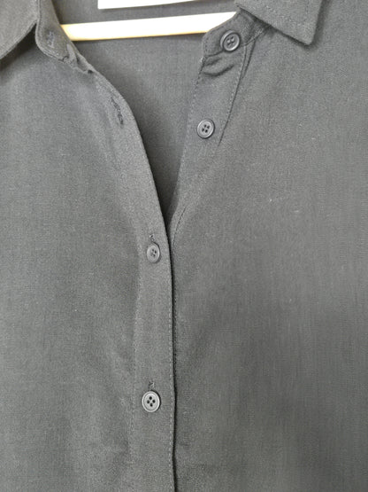 Black Eyelet Lace Button-Up Linen Blend Top