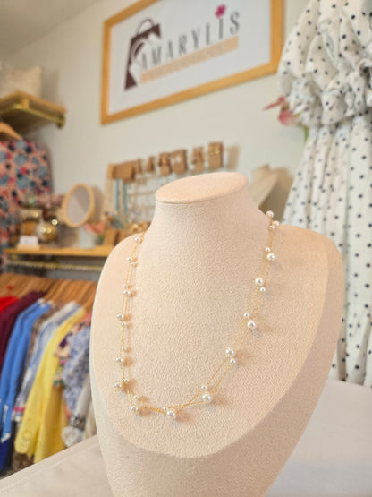 Layered Stainless Steel Chain Necklace with Pearl Accents