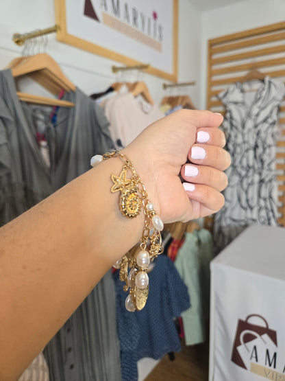 Ocean Treasures Pearl & Gold Charm Bracelet