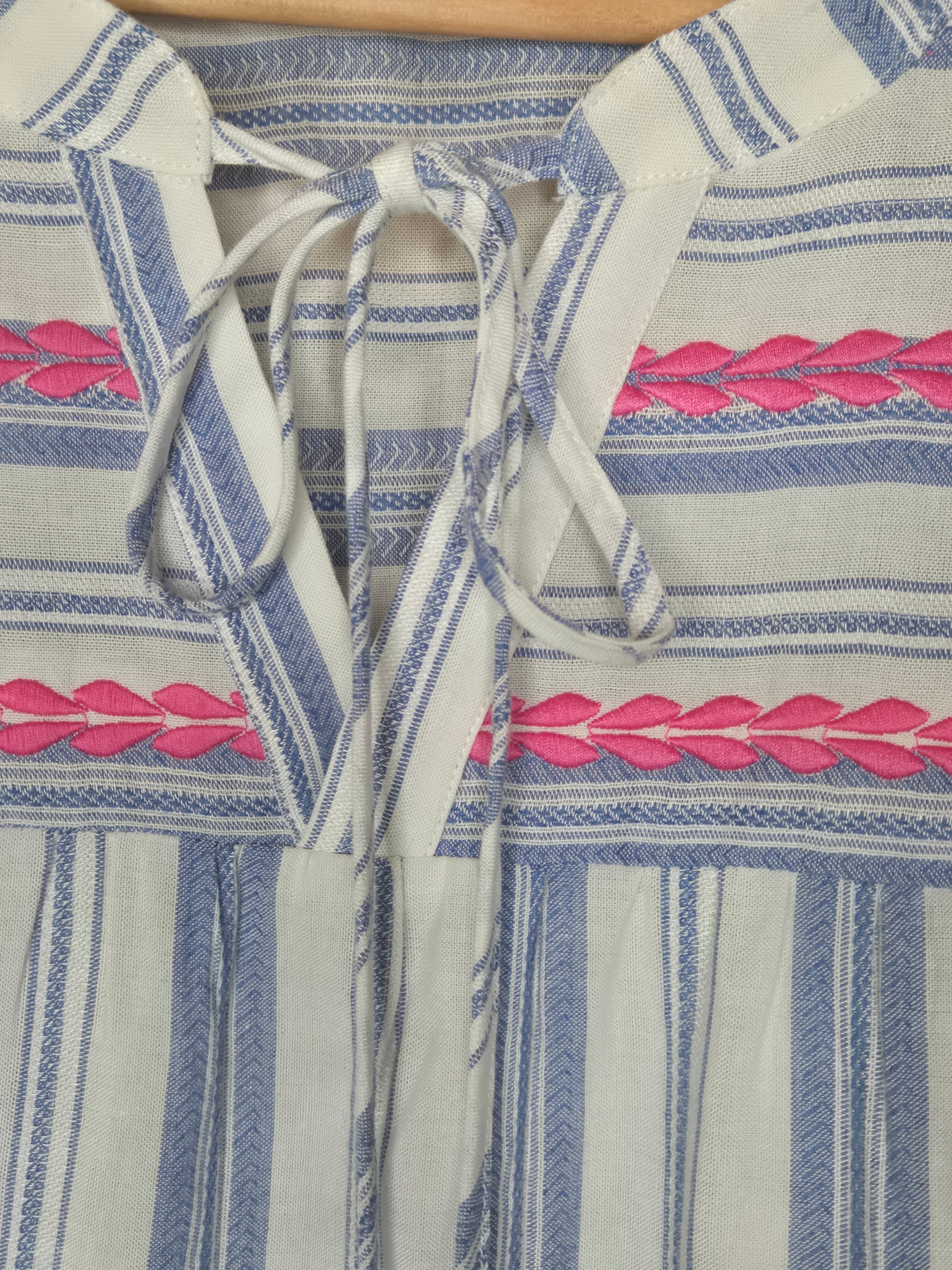 Short sleeve striped boho blouse with embroidered details and a relaxed fit design