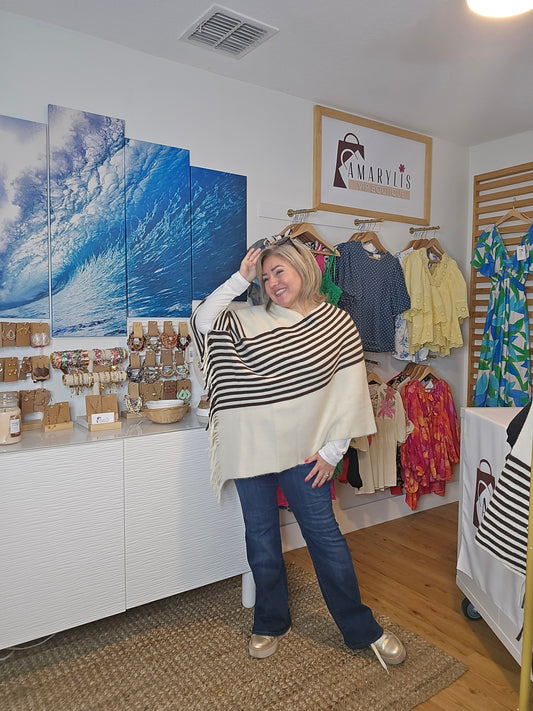 Striped Brown Asymmetrical Poncho