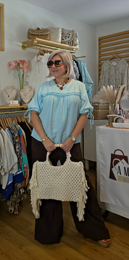 Oversized Macrame Tote Bag with Fringe & Braided Shoulder Strap