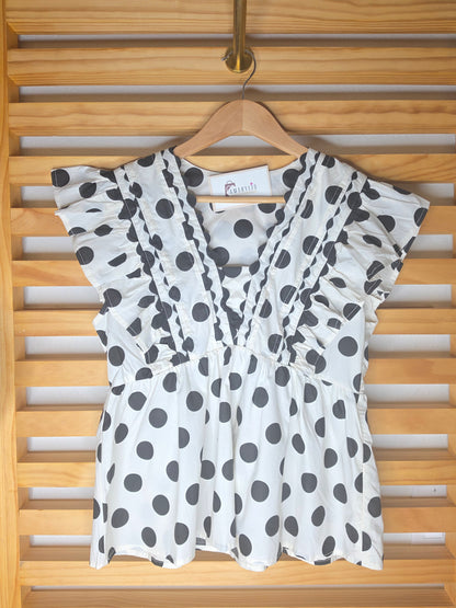 Black & White Polka Dot Ruffle Babydoll Top