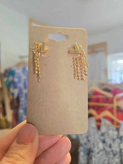 18K Gold Plated V Tassel Earrings