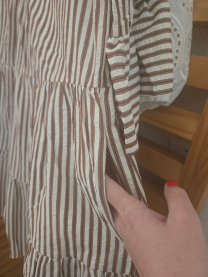 Brown Striped Dress with Bell Sleeves