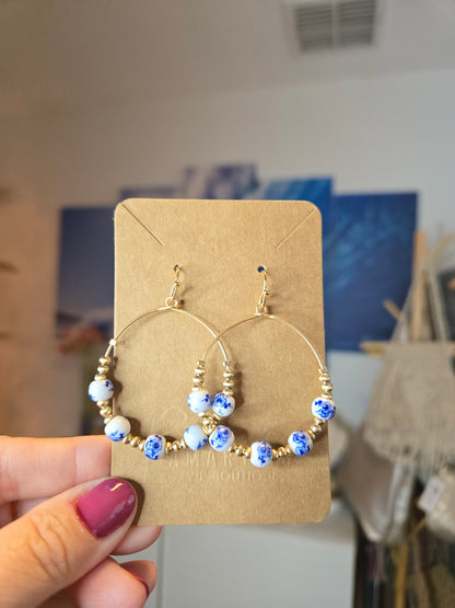 Delicate Floral Ceramic & Metallic Teardrop Earrings