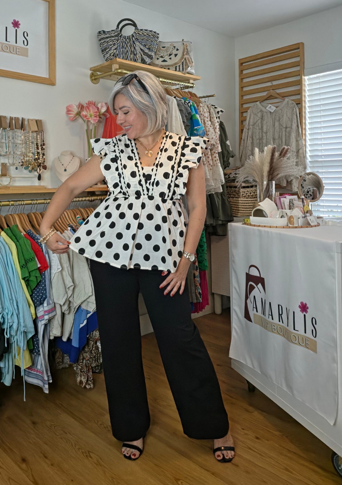 Black & White Polka Dot Ruffle Babydoll Top