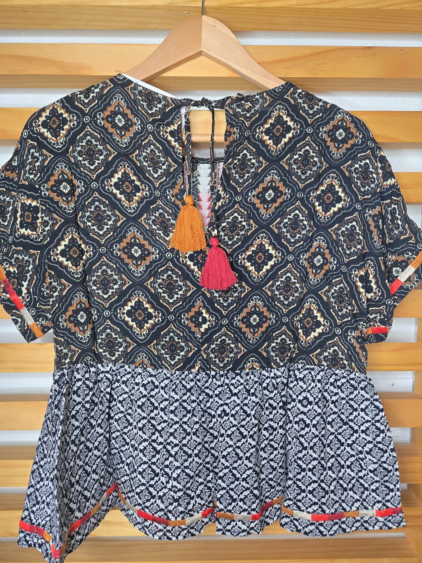 Embroidered Boho Mixed-Pattern Blouse