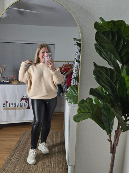 Relaxed Fit Sweater with Puff Sleeves and a Boat Neckline