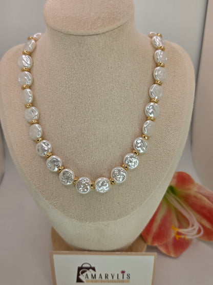 Coin Pearl Beaded Station Necklace