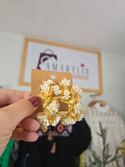 Oversized White Floral Hoop Earrings