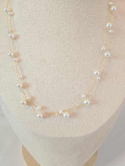 Layered Stainless Steel Chain Necklace with Pearl Accents
