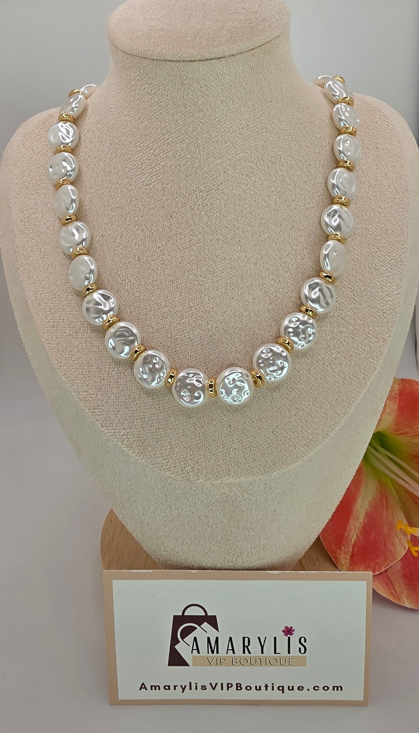 Coin Pearl Beaded Station Necklace