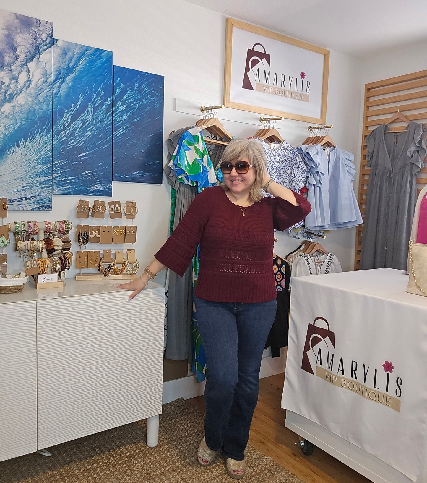 Wine Crochet Textured Sweater with 3/4 Sleeves