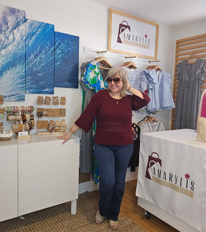 Wine Crochet Textured Sweater with 3/4 Sleeves