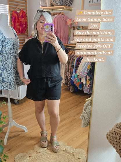 Black Eyelet Trim SHORTS